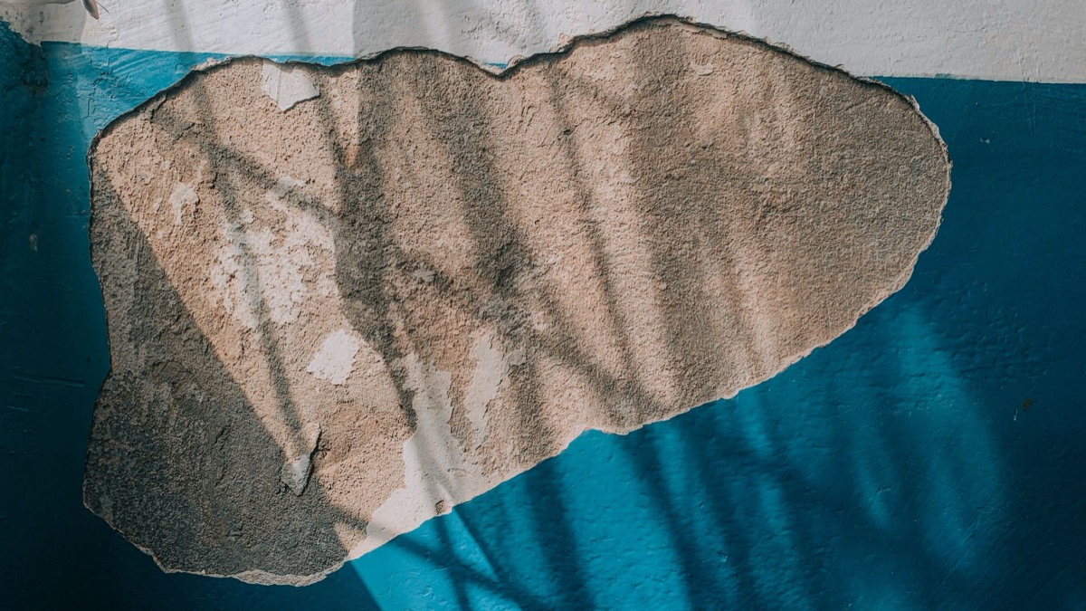 Close-up of a hand using a grout float to apply new grout to a shower wall, repairing old cracked grout.